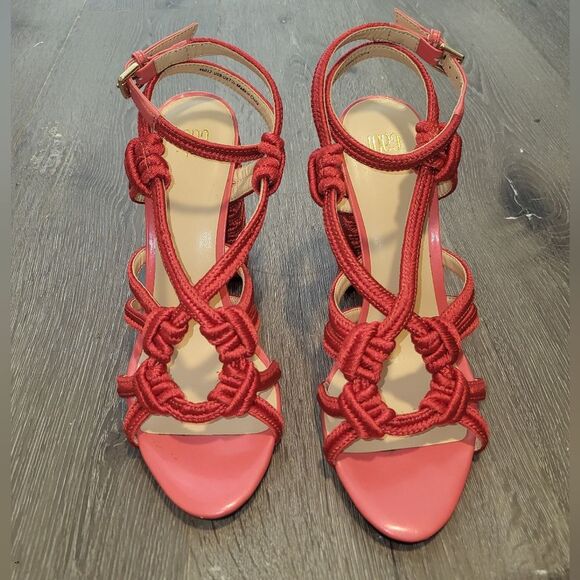 Cabi Tiptoe Braided Red Strappy Open Toe Stacked Heel Sandal 9 - Picture 2 of 9